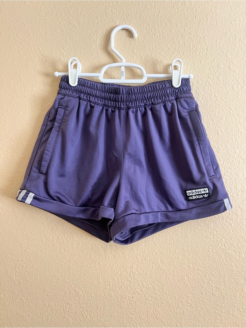 adidas Women’s Lavender purple Athletic Shorts with White Stripes
